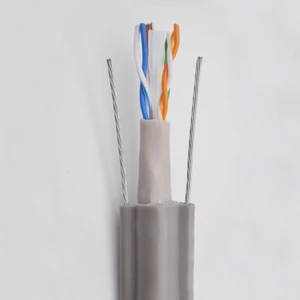 Premium Solid CAT6 Elevator Composite Flat Cable 2 Steel Wires PVC Insulation Jacket IP65 Rated | 10G High-Speed Traveling Data
