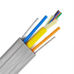 Flat Elevator Optical Fiber Cable OM4 4 Core PVC LSZH Jacket 2xGi Steel Wires IP67 Rated Low Voltage Oxygen-Free Copper