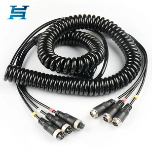 GX12 4-Pin 1-to-3 Spring Coiled Solid PVC IP67 Cable Male/Female Extension Wire Industrial Auto Solar Power Truck Vehicle