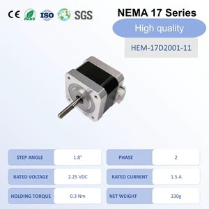 China Factory Custom Nema17 2-Phase 1.8 Holding Torque 0.3nm 1.5A 2.25 V DC Hybrid Stepper Motor HEMM Brand for CNC 3D