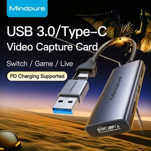 USB 3.0 HD Video Capture Card 1080P 60FPS HDMI to Type C Dongle for Game Live Streaming OBS PotPlayer Switch PS5 Xbox Laptop PC