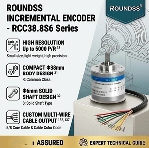ROUNDSS Incremental Rotary Encoder RCC38S6 6mm Solid Shaft 1000-5000 PPR DC5-30V Optical Encoder 6000r/min 0-100kHz for CNC