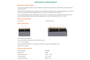 H05V3V3H6-F/H05V3V3D3H6-F Copper Flat Cables for Elevator Use 0.75-1.0mm 300/500V-450/750V Max Speed 4.0/6.3m/s Hanging/