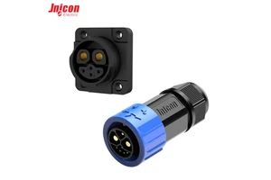 M23 2+4 Pin Hybrid Waterproof Connector IP67 50A 300V + 5A 60V Power Signal Combo Square Flange Receptacle for E-Bike Battery