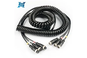 GX12 4-Pin 1-to-3 Spring Coiled Solid PVC IP67 Cable Male/Female Extension Wire Industrial Auto Solar Power Truck Vehicle