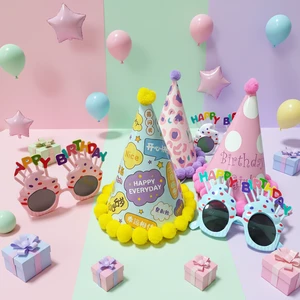 New Eco-Friendly Non-Toxic Kids Birthday Paper Hat Headband with Fur Pom Pom-Factory Price Security Hot Selling Party Supplies