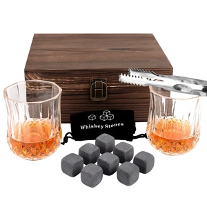 OEM Wooden Gift Box With 8PCS Whiskey Ice Cube Reusable Chilling Stones Whiskey Stones Gift Set for Father Day