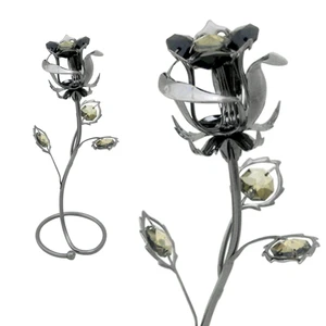 Crystocraft Enchanted Valentine's Day Gift: Eternal Black Flower Brilliant Cut Crystals for Her
