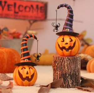 New Product-Halloween Decorations-Modern LED Smiling Pumpkin Resin Handicrafts with Die Cutting Printing-home Garden Decorations