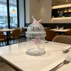 Crystal Butterfly Design Butterfly Glass Cup Ins High Beauty Office Water Cup Gift Set With Straw Glass Water Bottle Ali Baba
