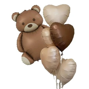 Cartoon Bear Foil Balloon Set Children's Birthday Party Decoration Valentine's Day Background Globos Matte Heart Helium Balloon