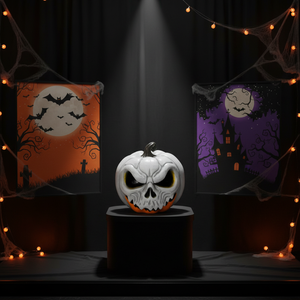 White Scary Pumpkin Head Resin Light-Up Jack-o'-Lantern Statue Haunted House Theme for Outdoor Halloween