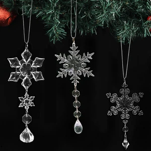 2024 Christmas Snowflake Tree Decorations Acrylic Crystal Clear Hanging Pendants Kit Christmas Ornament for Xmas New Year Decor