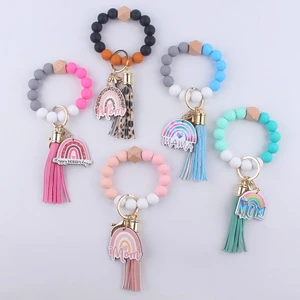 Mother's Day Gift Fashion Silicone Beads Mom Birthday Heart Keychain Gift Individual Package Bracelet with Tassels