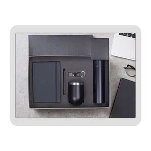 Luxury PU Leather Business Gift Set Customized for Father's Day Logo Diary Metal Pen Keychain Tumbler