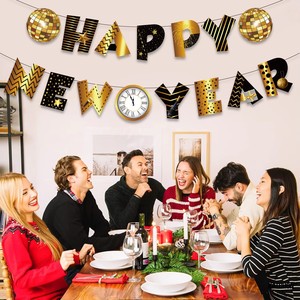 Customization Happy New Year Letter Shape Paper Banner Die Cutting UV Printing for Party Decorations New Year Theme Supplies
