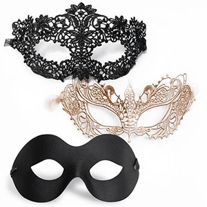 For Unique Masquerade for Couples Women and Men-2 Pack Venetian Gold and Black Lace Mardi Gras