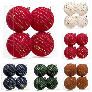 TANG XI 4PCS High Quality Christmas Tree Hanging Flocking Plastic Balls Home Party Christmas Balls Ornaments Set Decorations