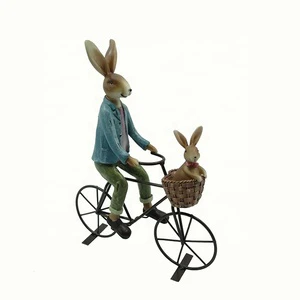 Top Grace Polyresin Rabbit Metal Bicycle Animals Easter Gifts Garden Decoration