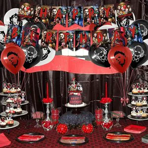 Adults Birthday Party Supplies Thriller Killer Role Theme Birthday 100 Pcs Horror Movie Party Decorations Set
