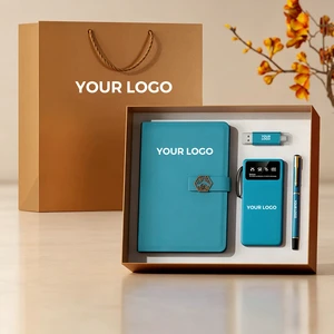 Men and Women Business Gift Set for Office New Year Power Bank USB Flash Drive with Elegant Gift Box for Father's Day