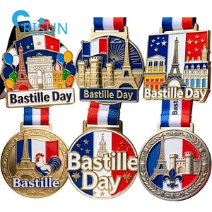 Personalized France French Flag Eiffel Tower Bastille Day National Holiday Running Marathon Medallion Custom Bastille Day Medal