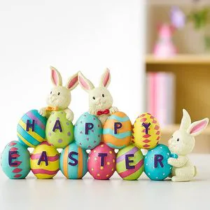 Custom Resin Rabbits Bunny & Egg Tabletop Figuring Spring Easter Statue Home and Office Decor