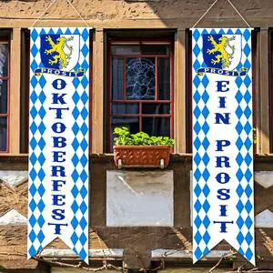 Prost Oktoberfest Beer Festival Welcome Sign Banner German Bavarian Flag Front Door Decoration for Party