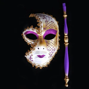 HLC Custom Venetian Masks with Hand-held Stick Roman Mardi Gras Halloween Venice Italy Carnival Theme Party Masks Manufacturer