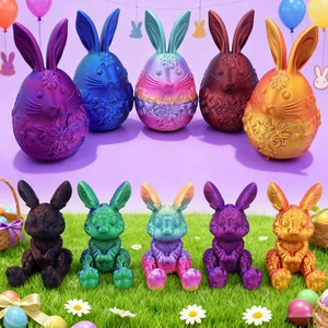 Colorful Bright Easter Craft Eggs for Easter Hunt 3D Printed Movable Joint Rabbit Toys Colorful Egg Decorations Festive Gift