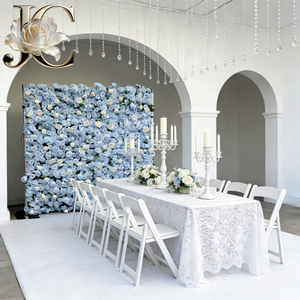 JC Custom Handmade Realistic Square Blue Artificial Silk Flower Wall 8ft X 8ft for Wedding Backdrop and Event Party Decorations