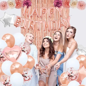 Nicro Wholesale 16th 47PCS Rose Gold Happy Birthday Party Supplies Hanging Foil Balloon Garland Adult Party Decoration Set Model