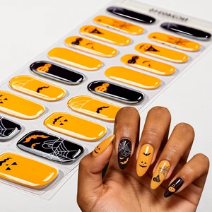 Wholesale Professional Spooky Halloween Pumpkin Bat Spider Web Orange Black Glossy For DIY Manicure Semi Cured Gel Nail Strips