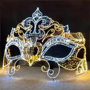 Commercial Outdoor Carnival Themed Light Installation, Venetian Masquerade Mask LED Yard Art for Festivals