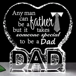 Personalized Father's Day Gifts Engraved Crystal Blanks Love Shape Glass Photo Frame for Dad Birthday Gifts