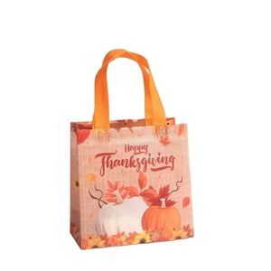 Thanksgiving Gift Bags with Handles, Non-Woven Reusable Shopping Totes for Party Favors, Fall Pumpkin and Turkey Design