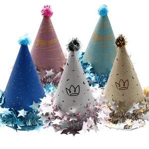 Fashionable Glitter Pearl Birthday Crowns Pointed Party Hats with Laser Fringe Photo Booth Props for Adults and Babies