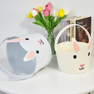 Wholesale Personalized Printed Felt Easter Bucket Floral Bunny Design Egg Hunt Tote with Handle Easter Baskets