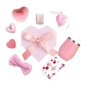 Valentine Day Bath Set Pink Women Spa Bomb Salt Heart Shape Box Gift for Promotion