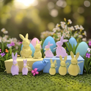Easter Holiday Cartoon Candy Color Design Rabbit Ceramic Flocking Bunny Figurine