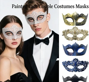 Hot Selling Party Bar Masquerade Half Face Couple Mask Eye Cover Painted Thickened Lace Mask for Men and Women