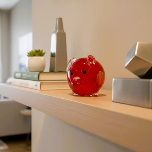 Handmade Religious Folk Art Glass Pig Ornament Red Lucky Collectible Gift Souvenir for Chinese New Year Holiday Decoration