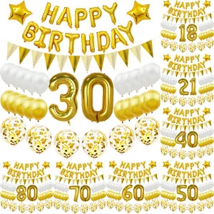 30 40 50 60 White Gold Sequin Balloons Set Adult Birthday Party Latex Balloons