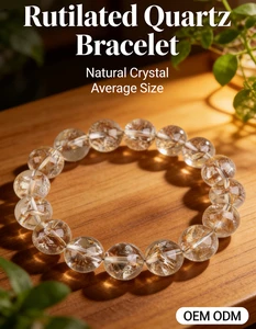 SUJI Natural Gold Foil Koi Phantom Quartz Feng Shui Lucky Energy Crystal Beaded Bracelet Women's Gift
