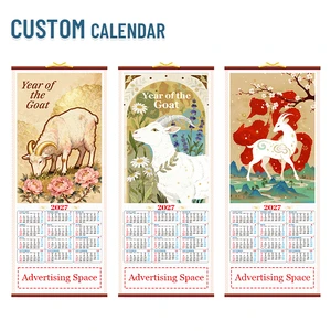 2027 Chinese Calendar Year of the Goat Calendar Chinese Wall Calendar Cane and Wooden Scroll for Home Office Good Luck Gifts