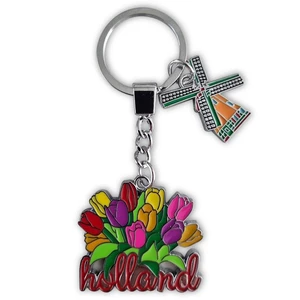 Wholesale Luxury Vintage Cartoon Enamel Zinc Alloy Holland Souvenirs Keychain Customized Shape Custom Color Waterproof