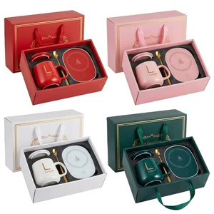 High-end Cup and Intelligent Heating Saucer Set Reusable Mug Warmer with Coaster Spoon in Protectiveness Foam Lining Gift Box