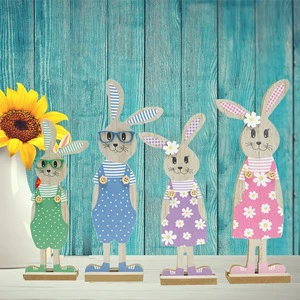 New Easter Bunny Wooden Craft Painted Indoor Use Desktop Holiday Ornament Decorative Wood Product Gift