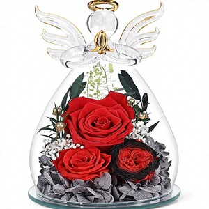 Gifts for Women Preserved Rose Forever Flower in Glass Angel Figurines Fresh Flowers for Valentine's Day Wedding Birthday Gifts