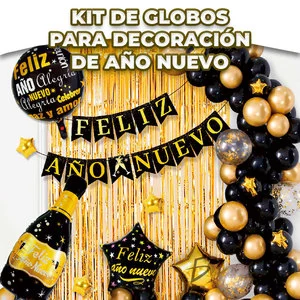 Elegant New Year's Party Balloon Set with Aluminio Mylar 18 Inches Celebrate in Style with Decorative Accessories